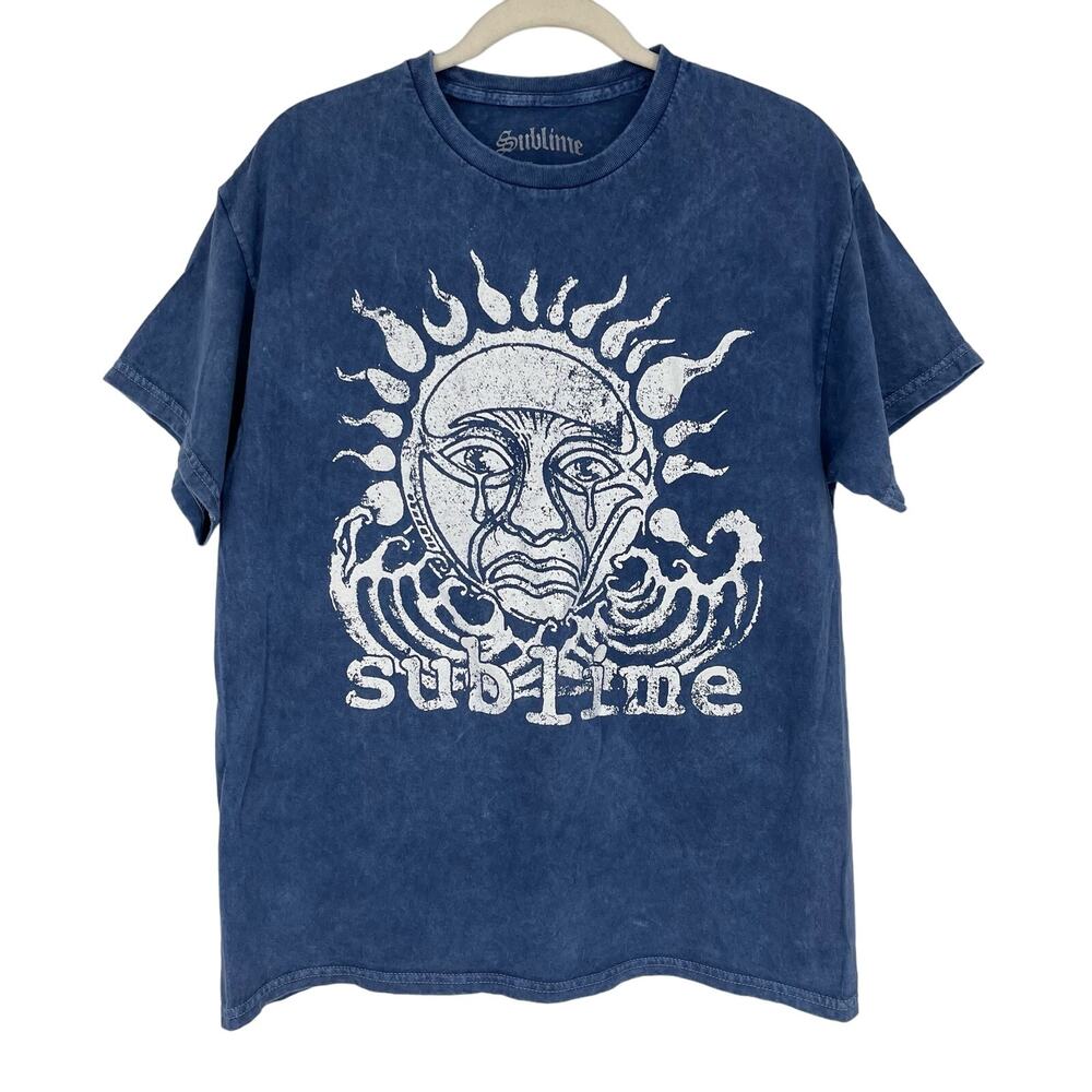 Officially Licensed Sublime Crying Sun‎ T-Shirt Blue Acid Wash Large NWOT